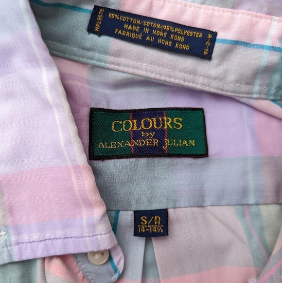 Vintage Colours by Alexander Julian Pastel Plaid Short  Sleeve Button Up - Small - Picture 6 of 7